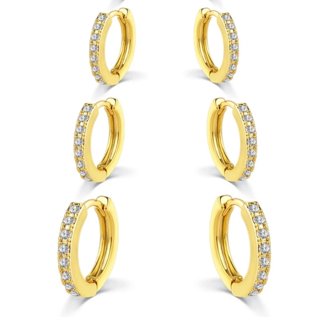 6ps Women's Earrings 14K gold-plated Single row zircon circle Ear buckles, Romantic gifts for Her Wife Mother Christmas Valentine's Day,6,Oro,De moda sencillo,círculo,7+9+12mm
