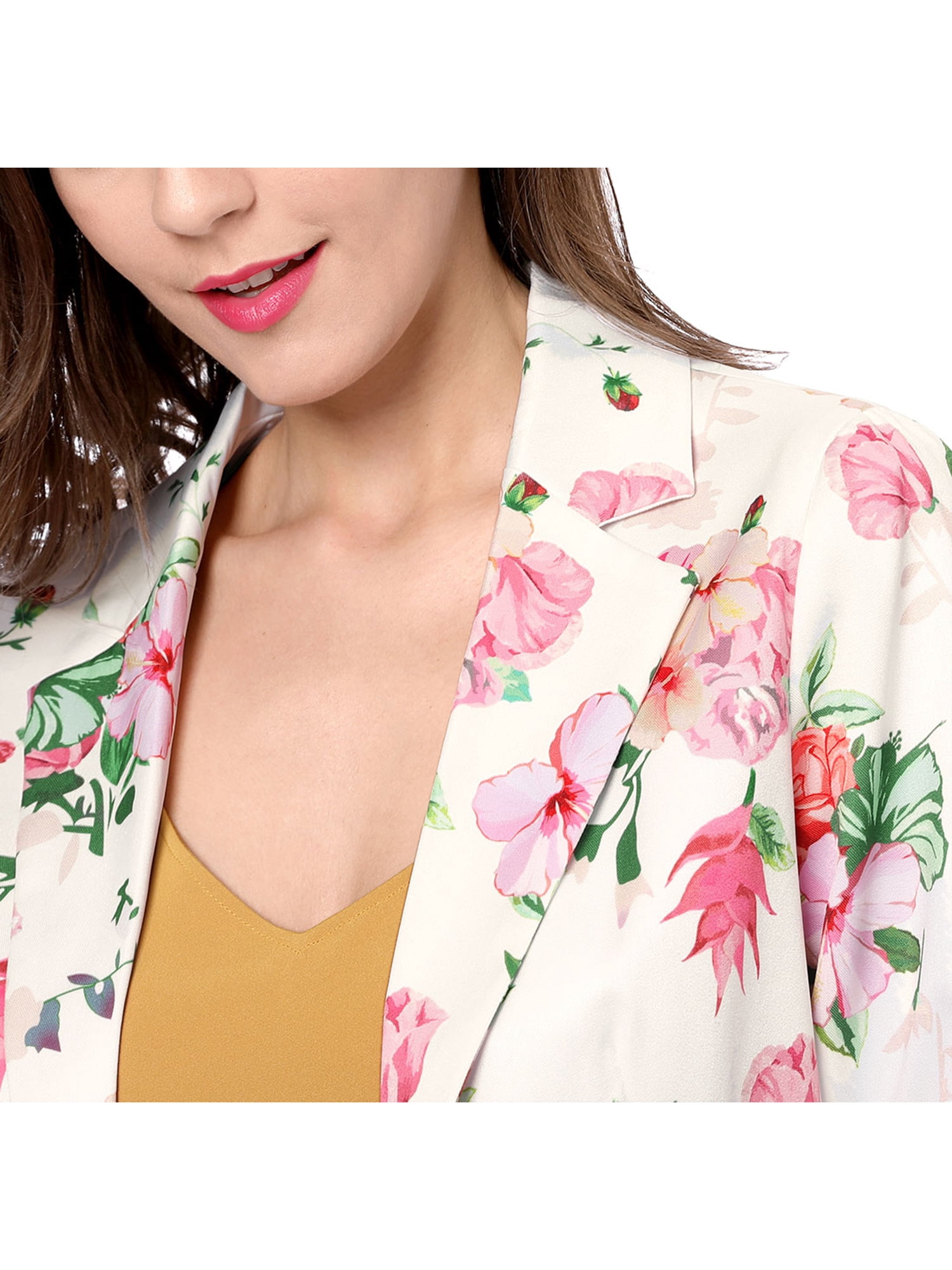 DARING DIVA Women's Elegant Notched Lapel Floral Print Blazer XL White-Floral