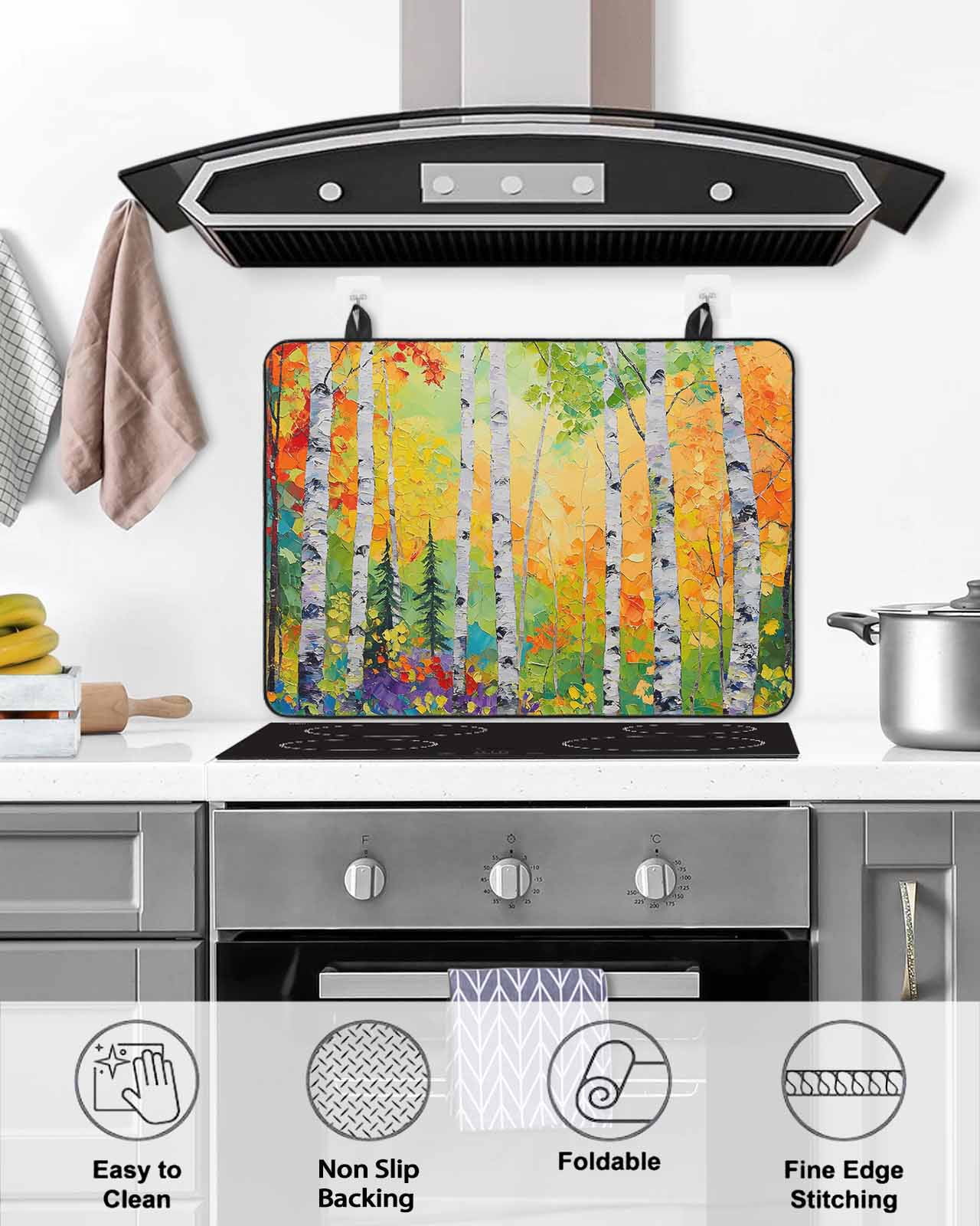 nqOlkjepod Large Induction Cooktop Protector Mat 24"x21", Modern Oil Painting Stove Top Covers for Electric Stove, Summer Tree Botanical Pink Green Stove Burner Cover Mats, Glass Top Stove Cover