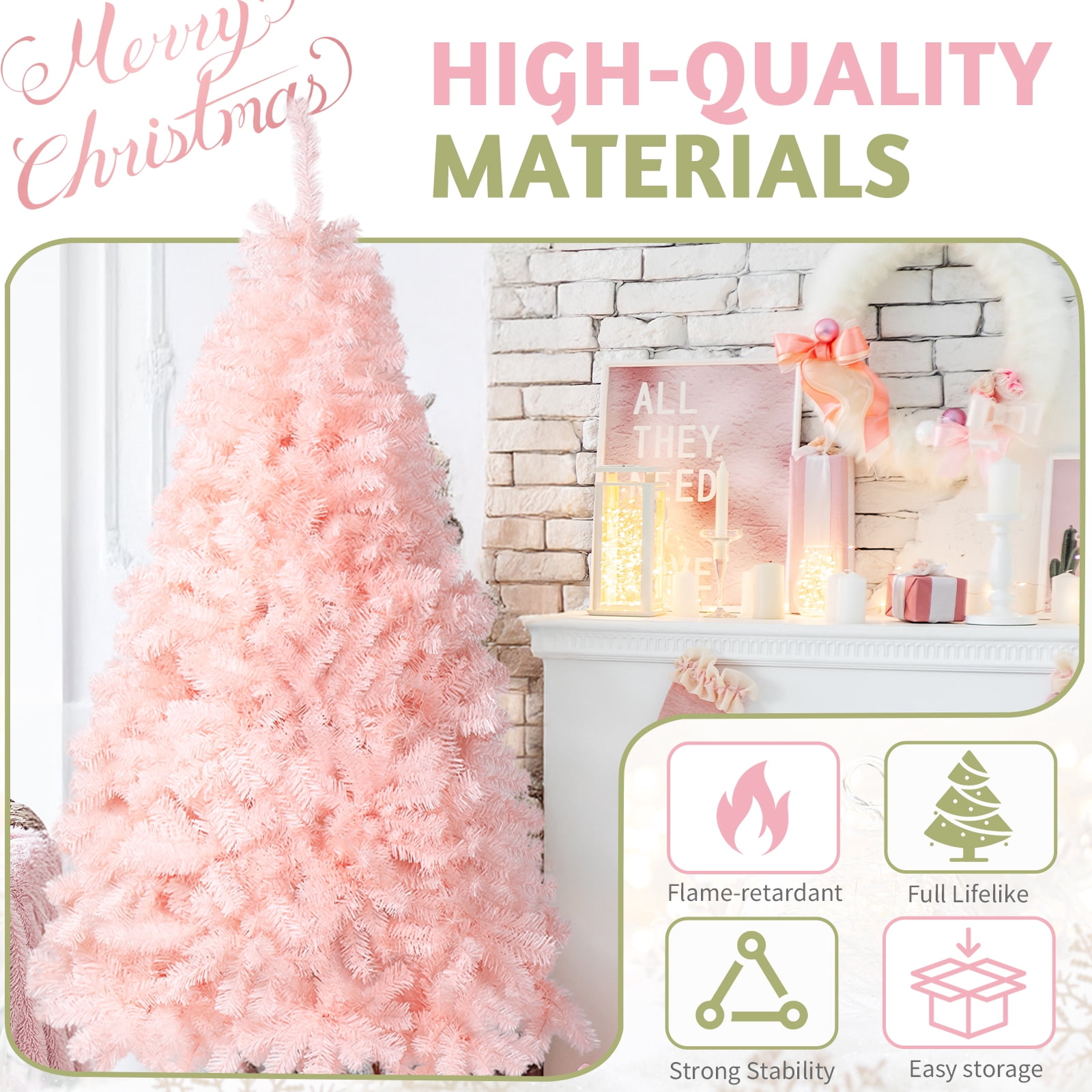 FCH 6ft Pink Artificial Christmas Tree – 1000 Branch Tips, Sturdy Metal Stand, Easy Setup Holiday Decor