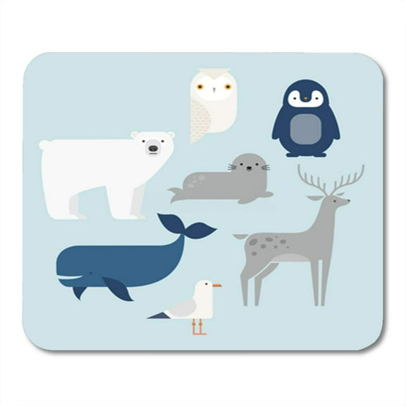 SIDONKU Vector Set Arctic and Antarctic Penguin Polar Bear Seal Mousepad Mouse Pad Mouse Mat 9x10 inch