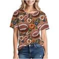 thumbnail image 2 of Womens Tops Rugby Printed Short Sleeved Round Neck Casual T-shirt Brown XXL, 2 of 7