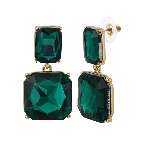 Jessica Simpson Women's Double Drop Green Stone Earrings