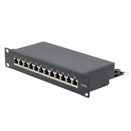 NavePoint 10 Inch Wide 12-Port CAT6A STP Patch Panel, 1U, Black