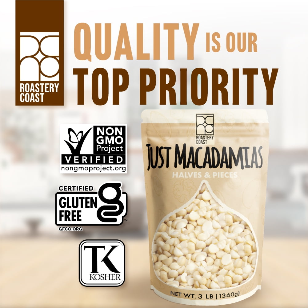 Roastery Coast | Raw Macadamia Nuts | 3 Pounds | Unsalted | Bulk | Snack nuts | Healthy Nuts | Gluten free | Macadamia nut butter | Non GMO | Nut snacks | Unsalted Nuts | Keto snack mix