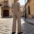 thumbnail image 4 of Cutuoiiu Women Solid Color Oversized Short Sleeve Top and Wide Leg Pants Set Casual Two Piece Outfit Gifts, 4 of 8