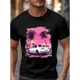 thumbnail image 3 of Men's T-Shirt,Short Sleeve Tee Shirt Casual Tops White Car Palm Trees Crew Neck T Shirts for Men, 3 of 8