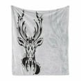 thumbnail image 1 of Antlers Soft Flannel Fleece Throw Blanket, Tribal Deer Head Shadow Art Emblem Wilderness Ornamental Monochrome Artwork, Cozy Plush for Indoor and Outdoor Use, 50" x 60", Pale Grey Black, by Ambesonne, 1 of 5