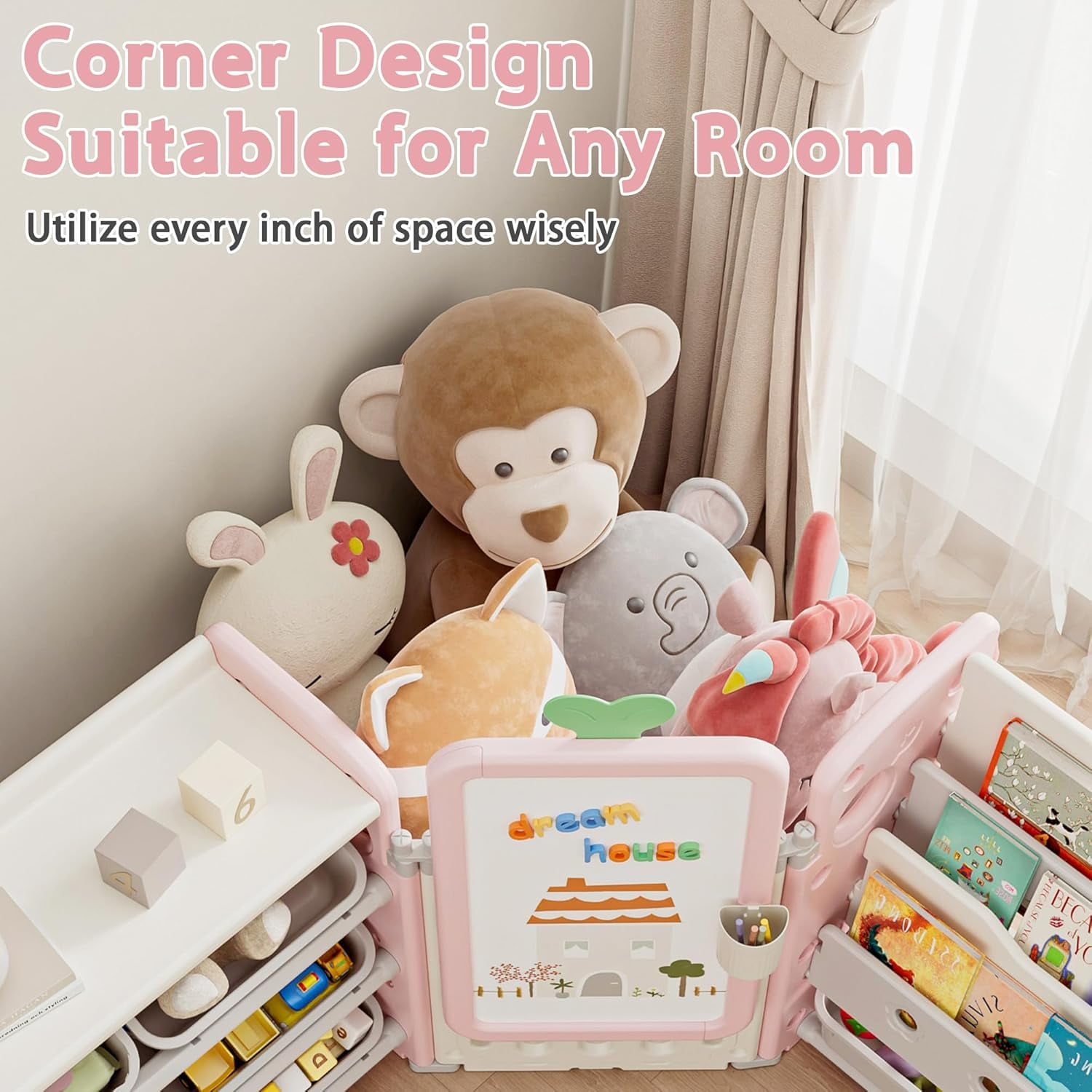 Kids Toy Storage Organizer with 10 Removable Bins, NEORIVER Foldable Toy Organizers and Storage with 3-Tier Bookshelf for Kids Toy Storage Organizer with Drawing Board, Extra 3 Brushes