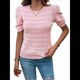 thumbnail image 3 of Blusas de Punto con Mangas Abullonadas para Mujer, Camisetas de Rayas con Cuello Redondo A 2025, Blusas Casuales de Verano. Rosa L, 3 of 9