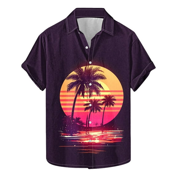 HAOTAGS Hawaiian Shirt for Men Summer Beach Casual Short Sleeve Button Down Shirts Printed Summer Outfits Multicolor Size 2XL
