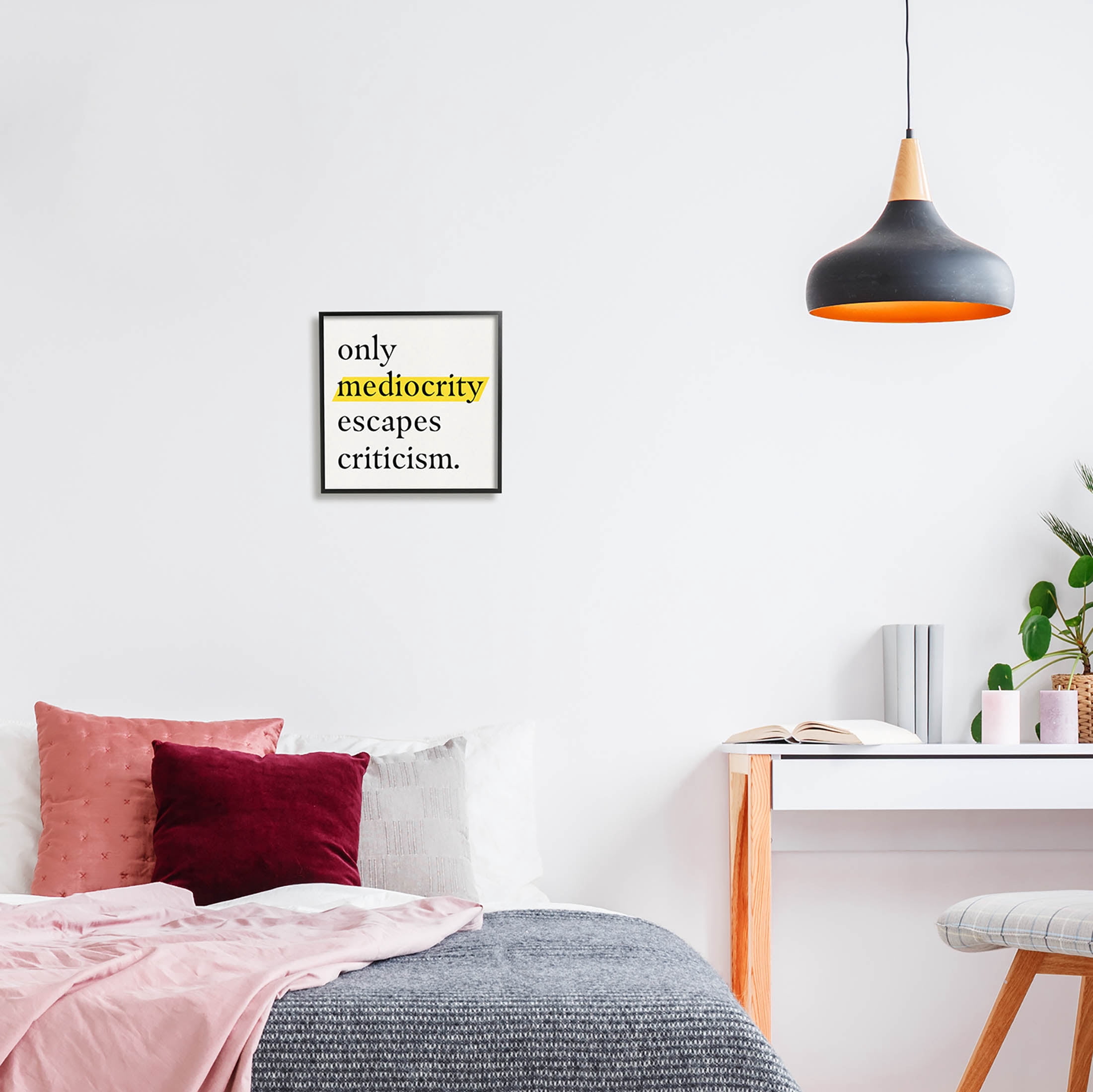 Stupell Industries Mediocrity Escapes Criticism Quote Graphic Art Black Framed Art Print Wall Art, Design by Jacob Green