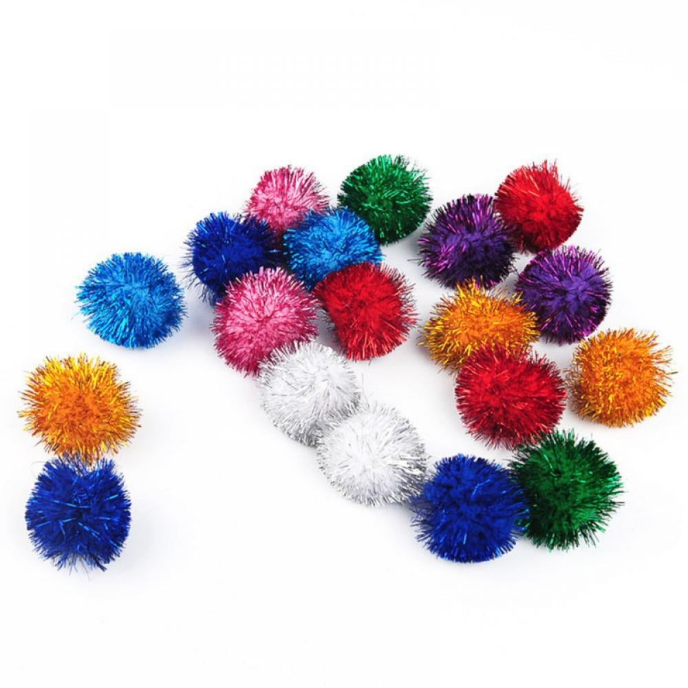 300 Pcs Glitter Pompoms Balls Tinsel Pom Poms Cat Pompom Ball Cat Interactive Toy Soft Cat Kitten Toy Colorful Craft Poms Ball for Cat Pet Playing Kids Art and Craft Material in Assorted Color 2.5cm