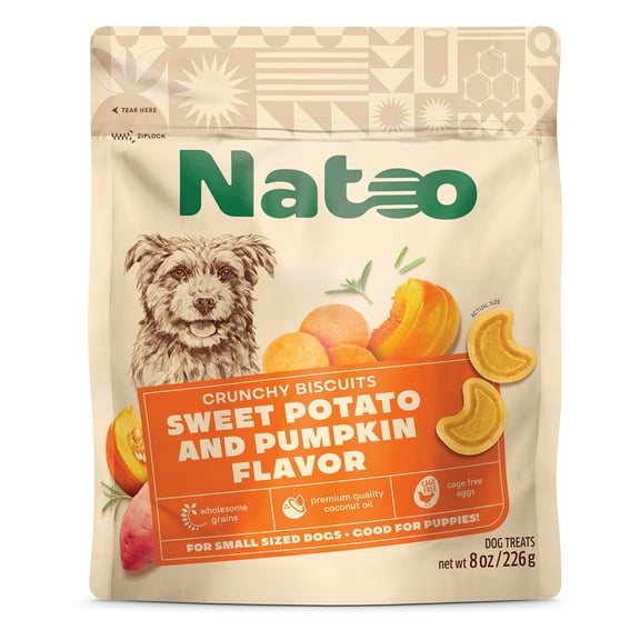 NATOO Biscuits for Small Dogs & Puppies Crunchy Dog Treats, Sweet Potato & Pumpkin Healthy Natural Canine Biscuits, Rich in Omega 6, Prebiotics & Fibers, Antioxidants for Immunity (8 oz)