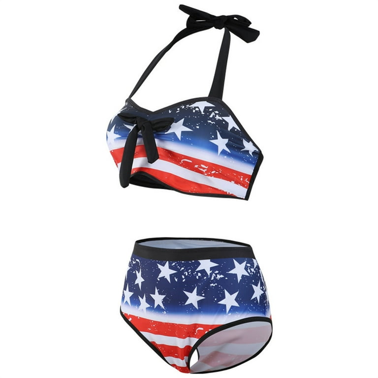 Kamo Women's Bikini Swimsuit Front Cross Racerback Two Piece Bathing Suit  American Flag Bikini for Girl 