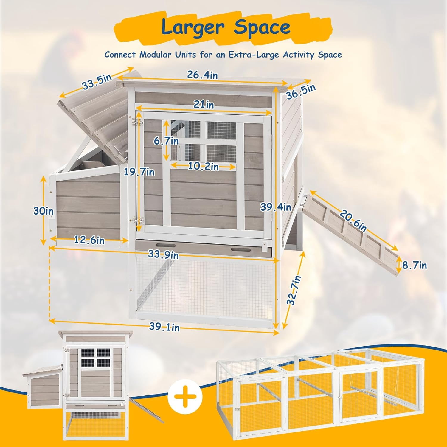 PETSCOSSET Outdoor Wooden Large Chicken Coop for 4–6 Chickens, Elevated 2-Tier Hen House, Backyard Poultry Coop