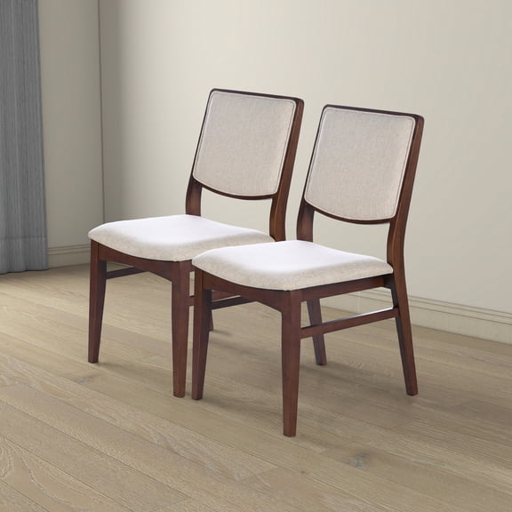 Beige,Brown Beige Fabric Dining Chair Set of 2 with Solid Wood Frame, 22.4 x 18.5 x 35 in
