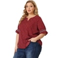 thumbnail image 4 of Women's Plus Size Blouse Pin Dots Smocked Floral Boho Blouses Red 2X, 4 of 7