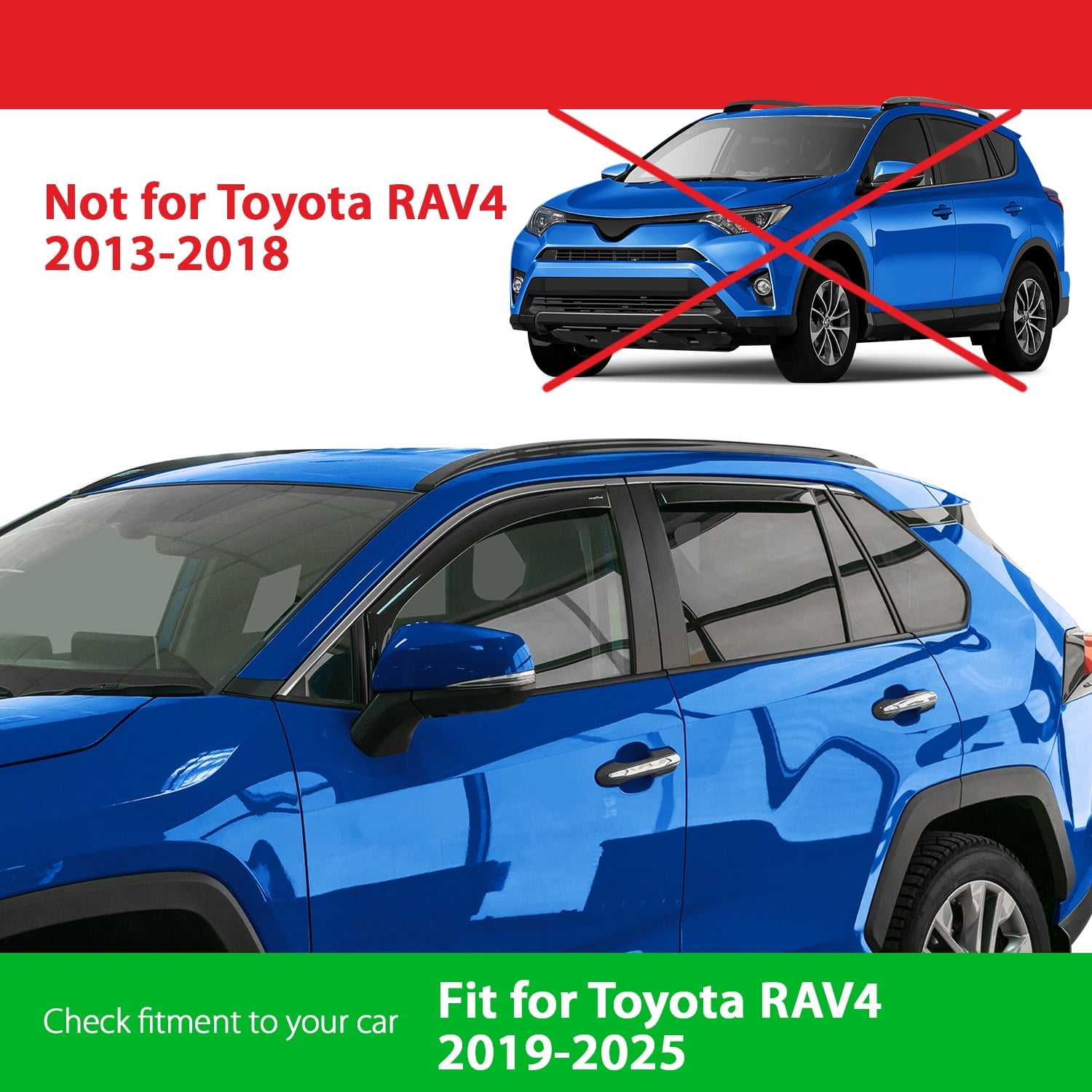 Goodyear Shatterproof in-Channel Window Deflectors for Toyota RAV4 2019-2025, Rain Guards, Window Visors for Cars, Vent Deflector, Car Accessories, 4 pcs - GY003431LPf2