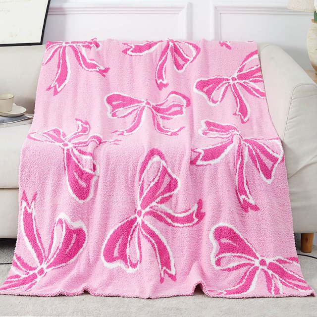 Throw Blanket,Bedding,50" X 60" Bed Throw Blanket Bow Pattern Throw Blanket for Home Decor and Gift Microfiber Blanket Bow Blanket Plush Bedding Soft Cozy Throw B,Throw Blanket For Couch