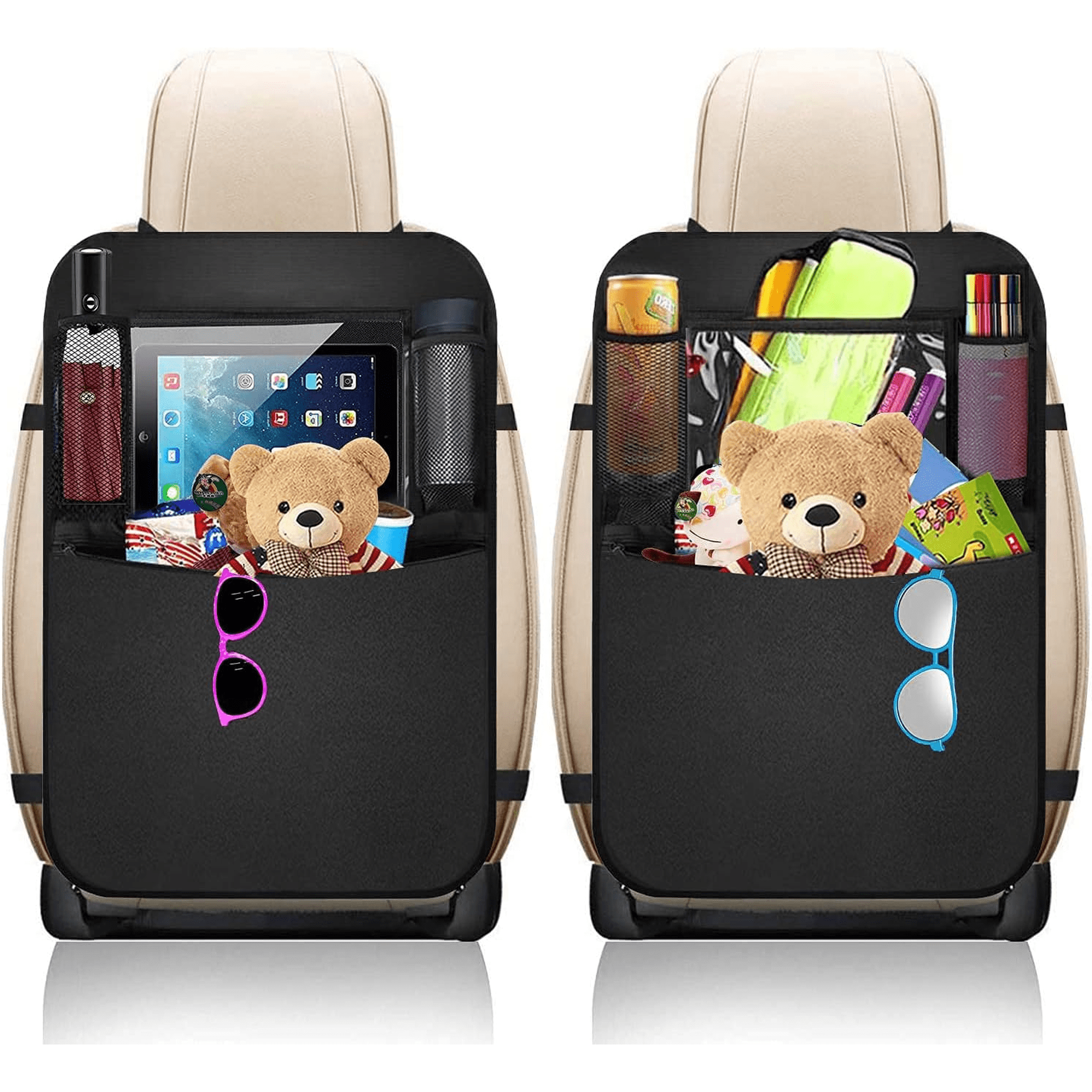 2-Pack Premium Backseat Kick Mats for Kids, Waterproof & Stain Resistant Car Seat Protector Organizer with Tablet Holder & Storage Pockets