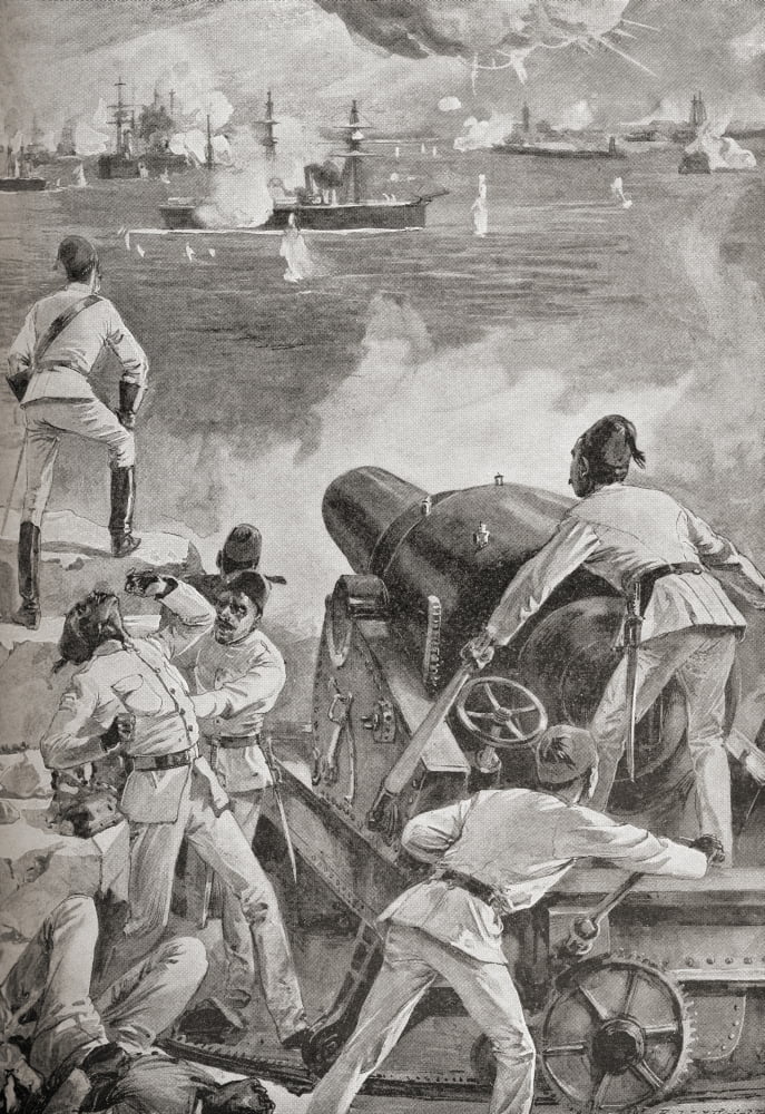 Egyptian Patriots Defending Alexandria During The Bombardment By The British Mediterranean Fleet In 1882 From Famous Men And Great Events Of The 19Th Century Canvas Art - Ken Welsh Design Pics (12 x
