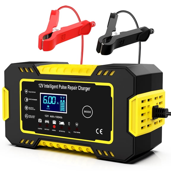 GPED Automatic Battery Charger, 12V/6Amp Battery Maintainer, Smart Car Trickle Charger with Temperature Compensation Auto Stop for Car Truck Motorcycle Lawn Mower Boat Marine Batteries