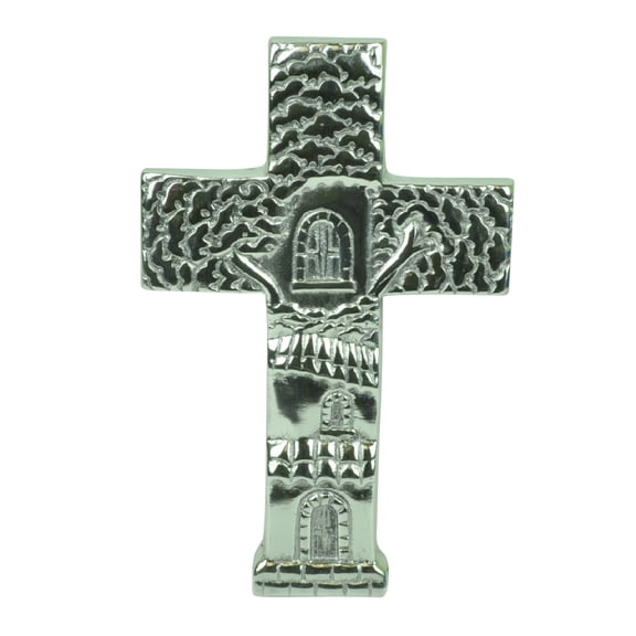 7" Crucifix Wall Cross Artisan Polished Tumbler Pewter Aluminum Home Décor