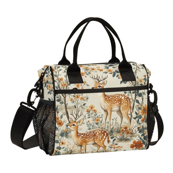 FORMRS Insulated Lunch Bag Unisex Large Capacity with Shoulder Strap, Deer Pattern