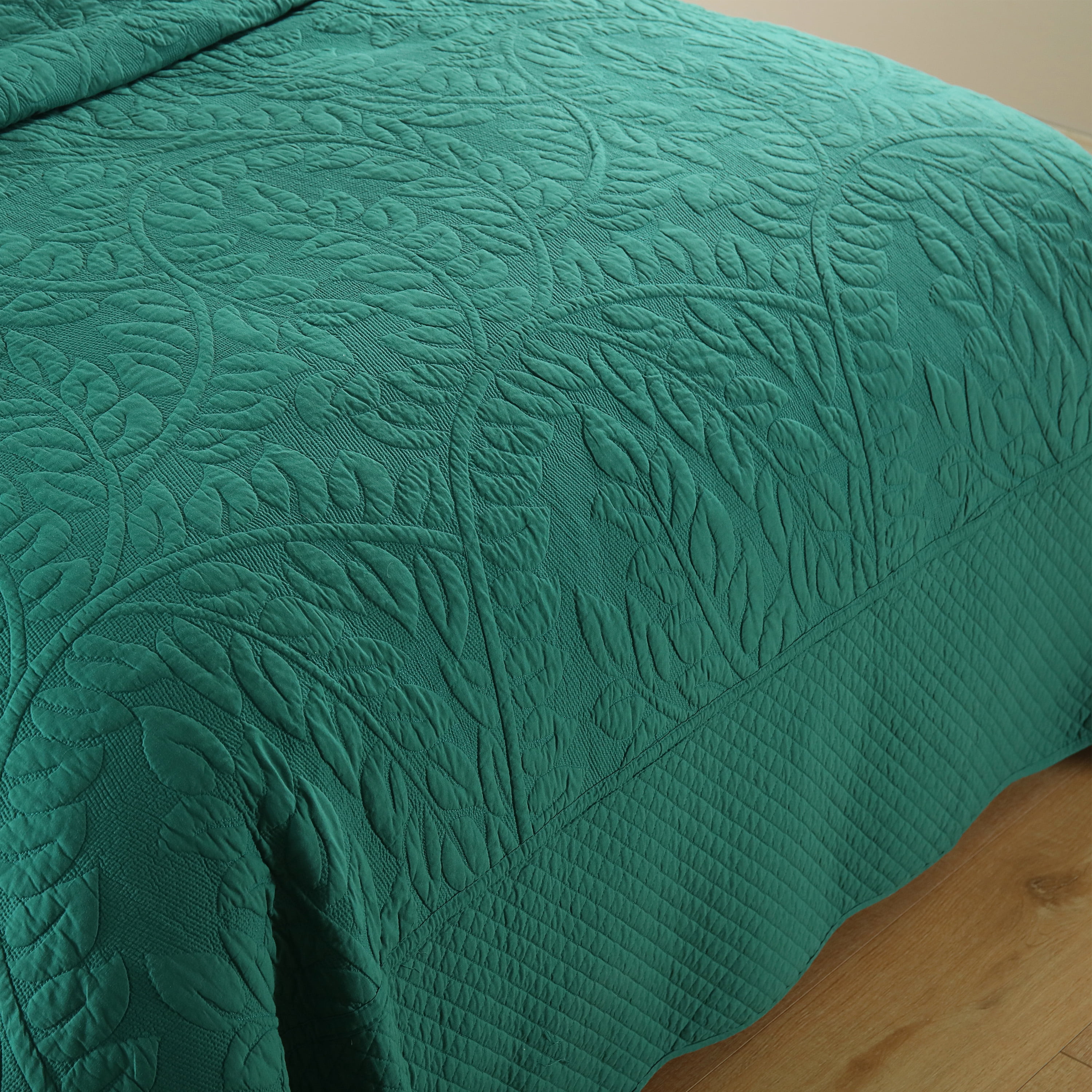 MarCielo  3 Piece Cotton Oversized Bedspread Quilt Set Tmonica Emerald - Queen