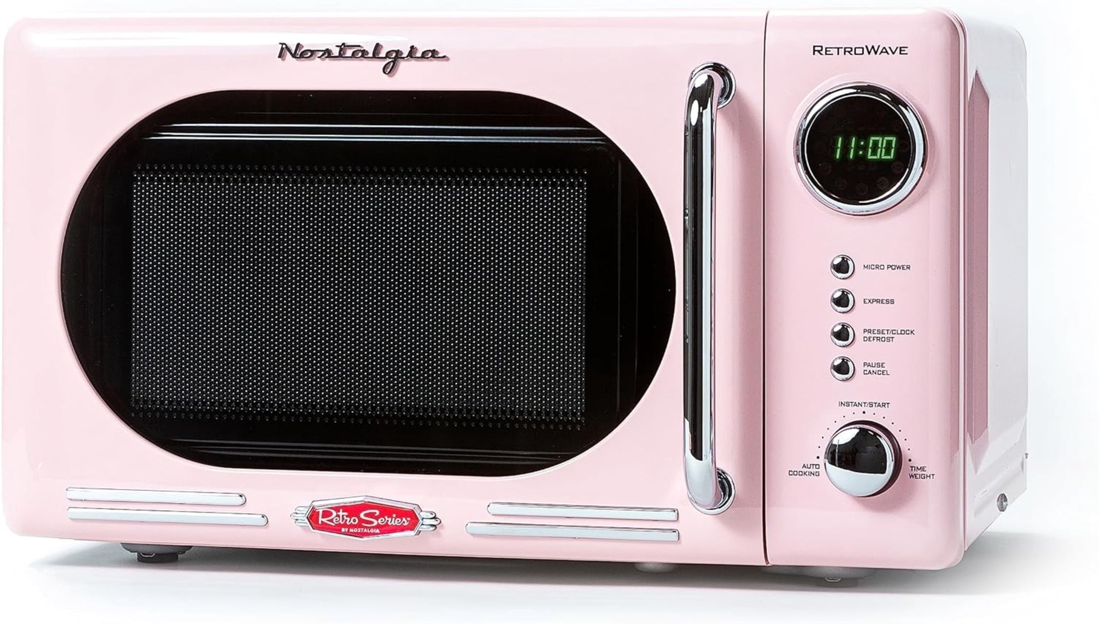 Nostalgia 0.7 cu ft Retro Microwave Oven, 700W Countertop Microwave Oven with LED Display, Pink