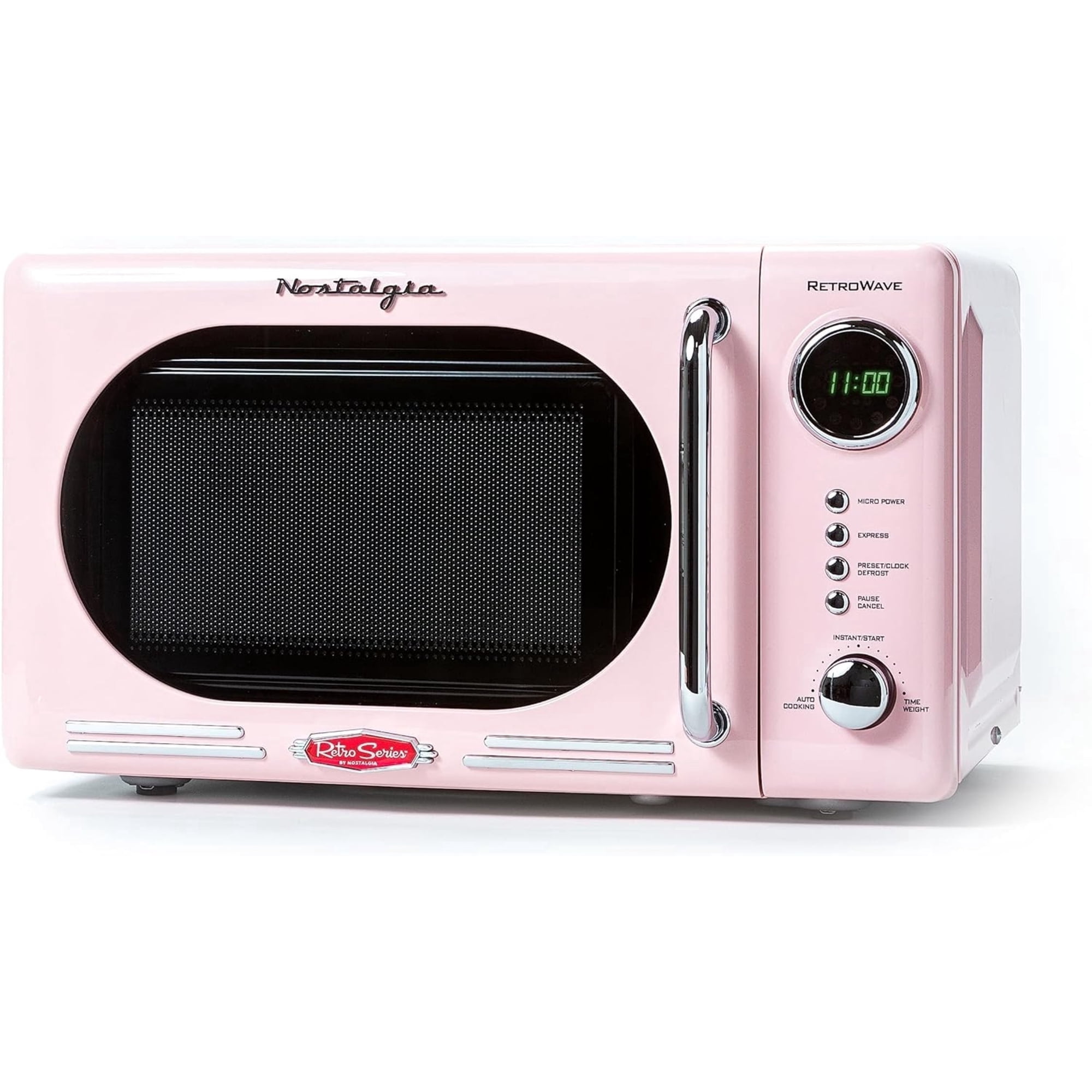 Nostalgia 0.7 cu ft Retro Microwave Oven, 700W Countertop Microwave Oven with LED Display, Pink