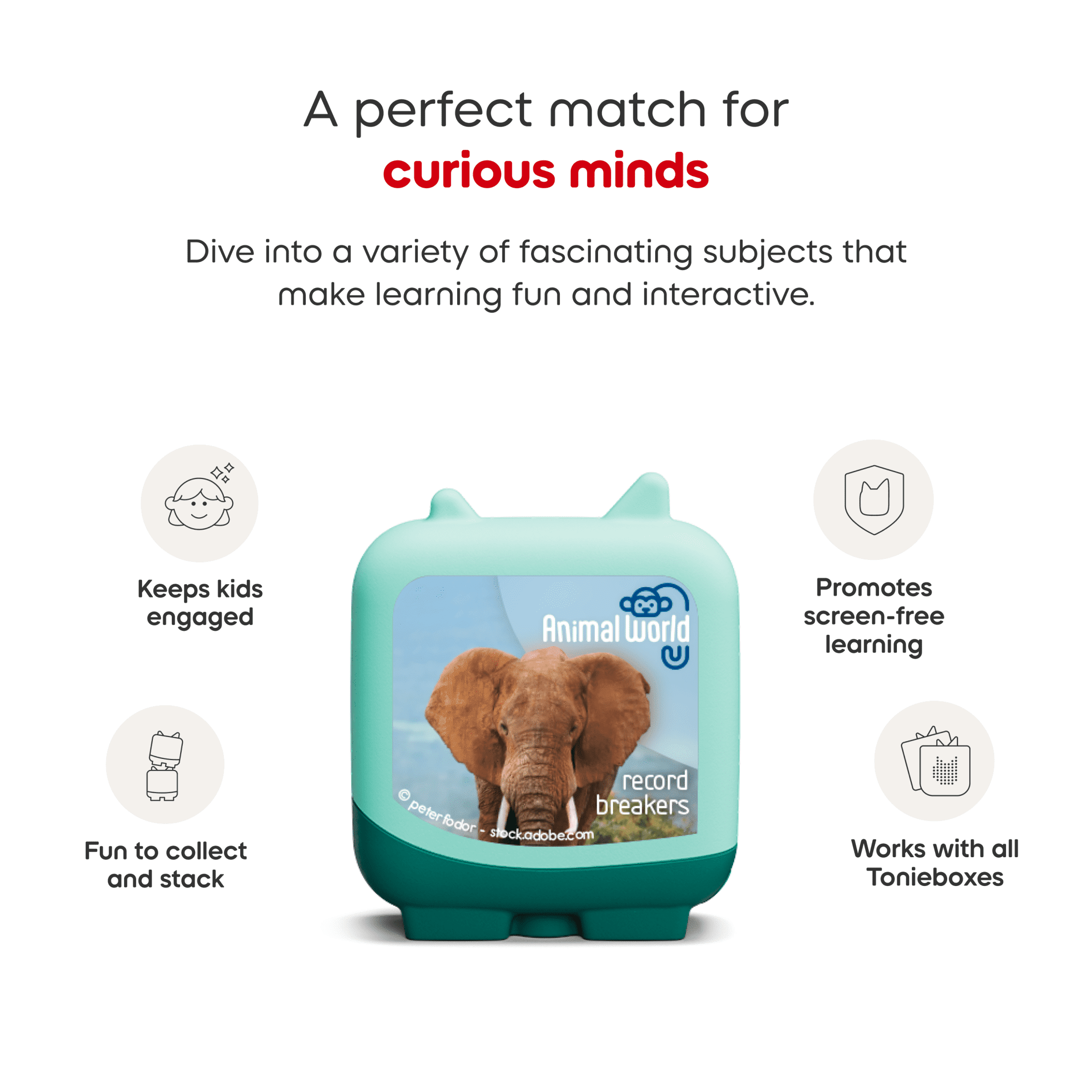 tonies Animal World: Record Breakers Clever Set, 4 Pack, Age Group 5+