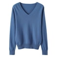 thumbnail image 5 of Suéter elegante y sencillo con cuello en V para mujer, camisa adelgazante de corte entallado, jersey de color liso, manga larga, tejido para otoño e invierno, 5 of 5