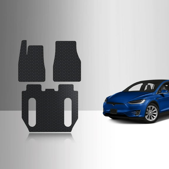 ToughPRO Front   2nd Row   3rd Row Mats Compatible with Tesla Model X 2020 6 Seater Without 2nd Row Seat Middle Console - All Weather Heavy Duty (Made in USA) Black Rubber