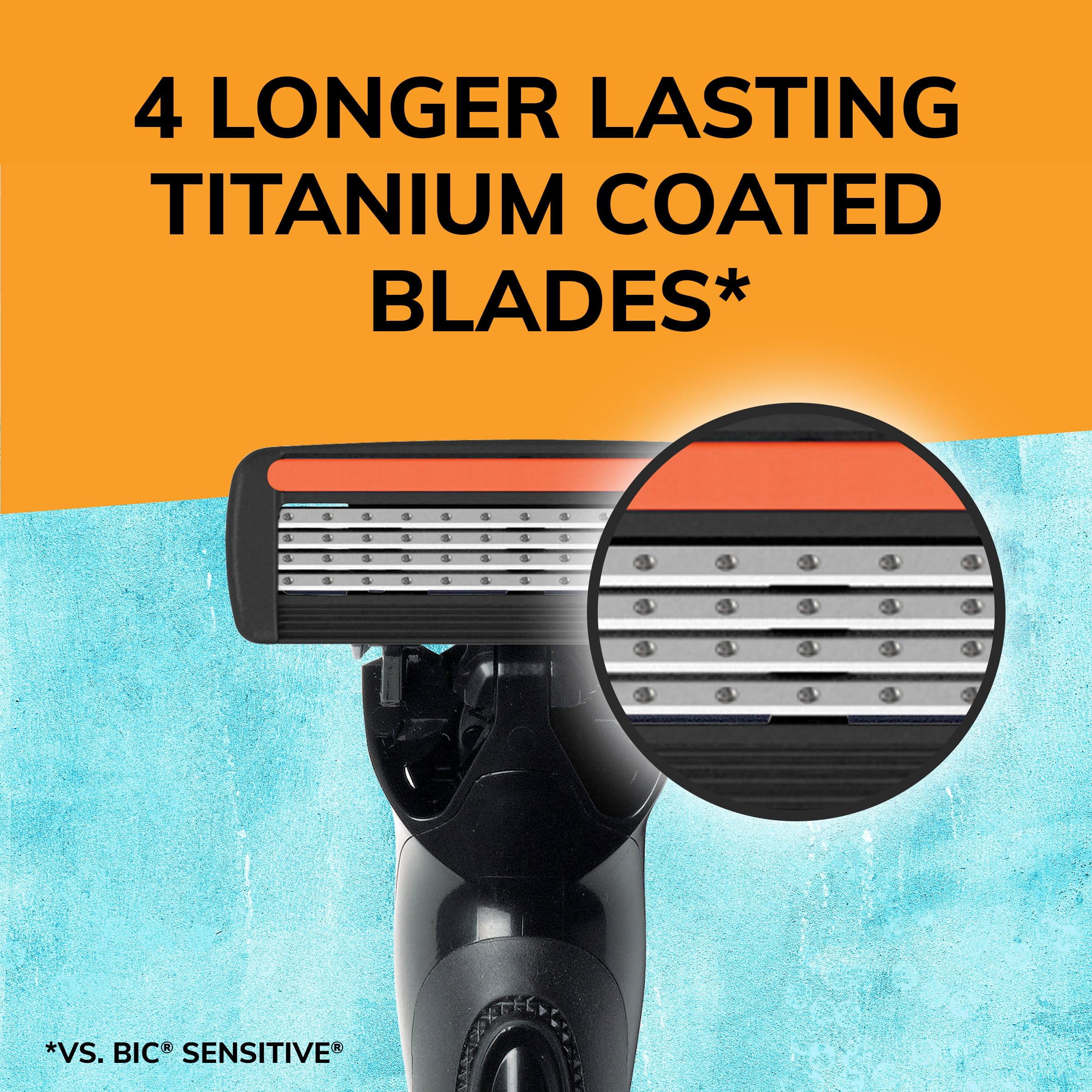 BIC Flex 4 Refillable Razors for Men, Long-Lasting 4 Blade Razors for Sensitive Skin, 1 Handle and 4 Cartridges, 5 Piece Shaving Gift Set