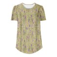 thumbnail image 4 of Pincandy Women's Spring/Summer Printed Round Neck Sleeve Short Sleeve Top Trendy Puff Short Sleeve T Shirts Cute Flowy Pleated Blouses Casual Crewneck Tunics Tee,Yellow,3XL, 4 of 6