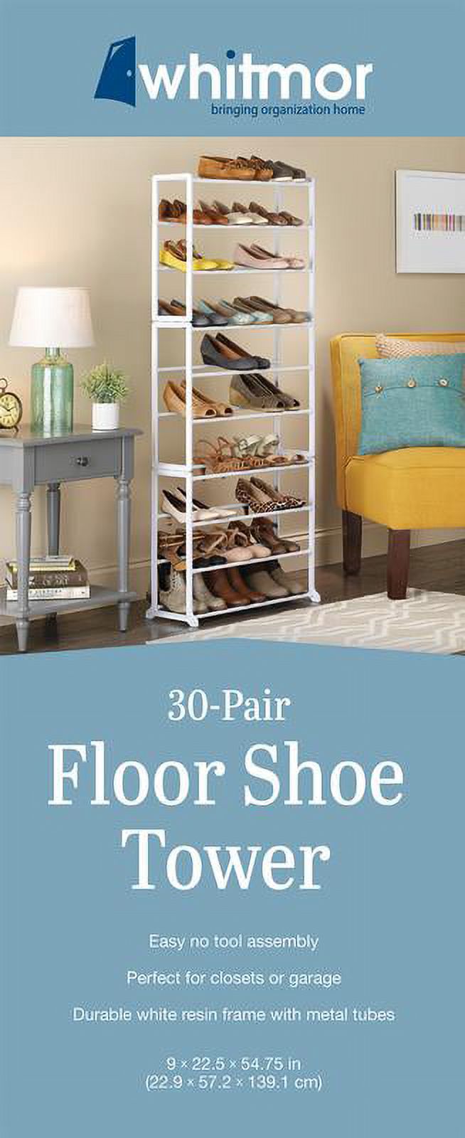 Whitmor 10-Tier 30 Pair Floor Shoe Rack - White - Plastic - image 5 of 8