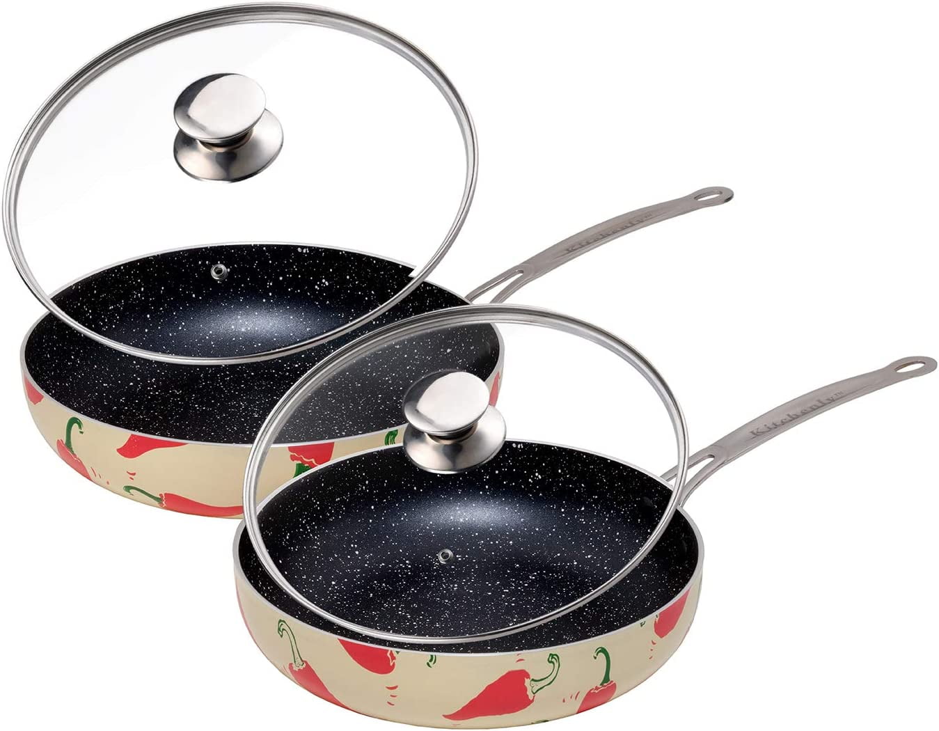 Chili Granite Nonstick Frying Pan Set with Lids