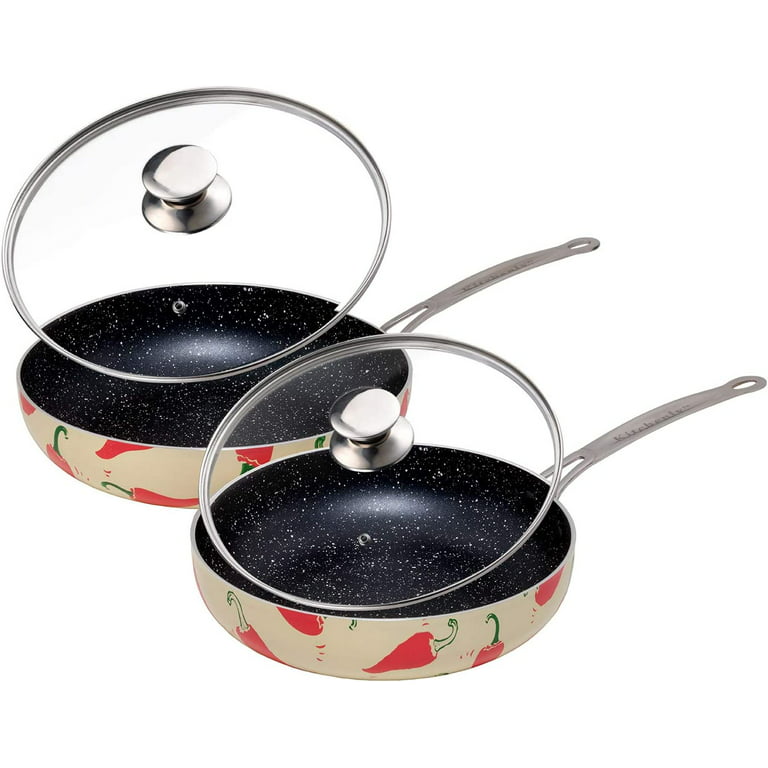 Kitchenly Nonstick Frying Pans with Lids - Granite Frying Pans