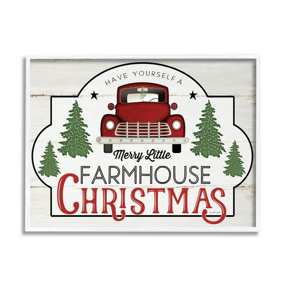 Stupell Indtries Merry Little Farmhoe Christmas Red Truck Tree Forest,20 x 16,Design by Jennifer Pugh