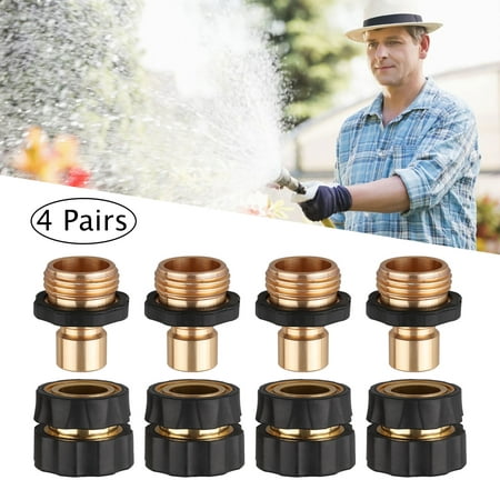 4 pairs Aluminum Garden Hose Quick Connector - Water Hoses Quik Connect Release-Brass Hose Tap Adapter Connector,Standard 3/4