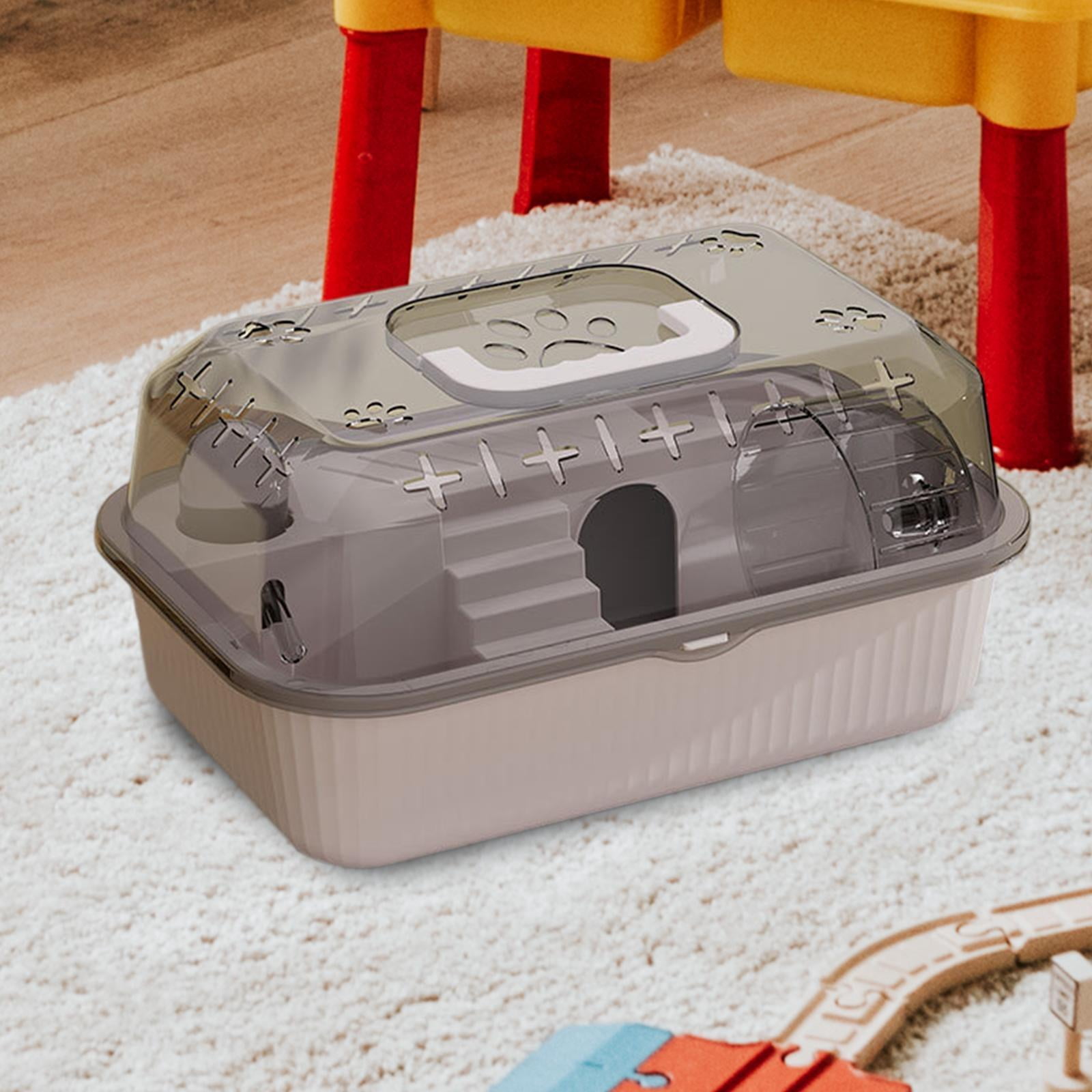 balikha Travel Transparent Hamster House Hamster Carry Case Cage Ventilation Portable Hamster Cage for Guinea Pigs Rats Small Animals Gray