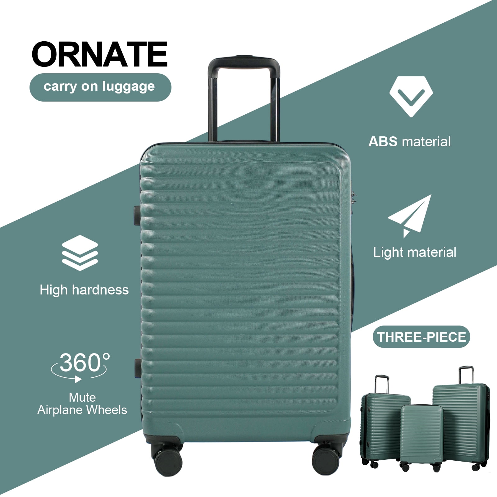 Travelhouse 3 Piece Hardside Luggage Set Hardshell Lightweight Suitcase with TSA Lock Spinner Wheels 20in24in28in.(Green)