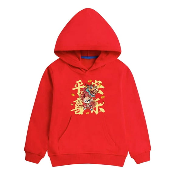 Otqutp Crewneck Pullovers for Baby Children's Spring Festival Hoodie New Year Wear Red Foreign New Year Greetings Clothes Child Top(C,10-11 Years)