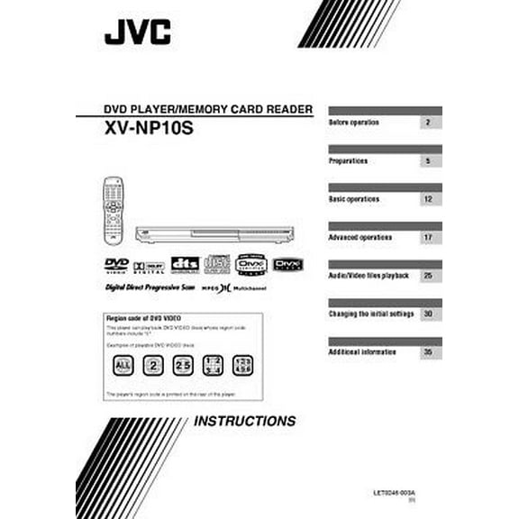 Instruction Manual ONLY for JVC XV-NP10S DVD Player Owners Instruction Manual REPRINT