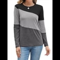 thumbnail image 3 of Blusas de Bloque de Color para Mujer, Estilo Túnica Informal de Larga con Cuello Redondo, Tipo Jersey. Gris Negro M, 3 of 8