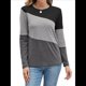 thumbnail image 3 of Blusas de Bloque de Color para Mujer, Estilo Túnica Informal de Larga con Cuello Redondo, Tipo Jersey. Gris Negro XXL, 3 of 8
