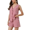 thumbnail image 4 of INSPIRE CHIC Gingham Vest Shorts Suit Set for Women's Two Piece Summer Casual Sleeveless Blazer Shorts Outfits XL Red, 4 of 6