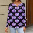 thumbnail image 4 of Women's Halloween T-Shirt Plus Size V-Neck 3/4 Sleeve Top, Witchy Print Halloween Blouse Fall Party and Casual Outfit 02-Dark Purple S, 4 of 5